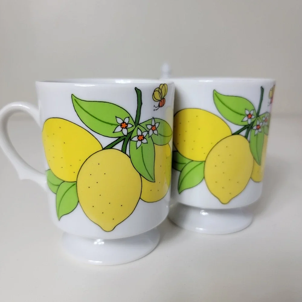Vintage A Lorrie Design Japan Lemon‎ Bee Cream Sugar Set 2 Cups Tea Lot